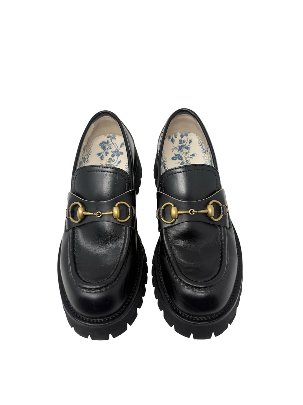 Gucci Cordovan Lux Harald Horsebit Black Leather Platform Lug Sole Loafers 39.5